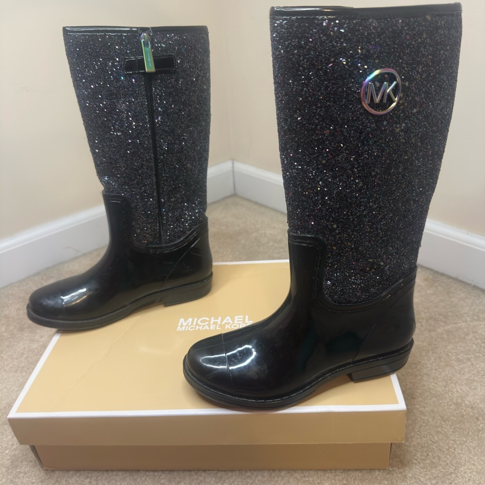 Michael Kors Romy Livia Rain Boots w/ Rainbow Iridescent Glitter Girls Size 1 MK